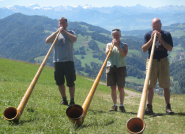 With Mike and Martin on Hornli above Zurich, with the Bernese Alps in the background